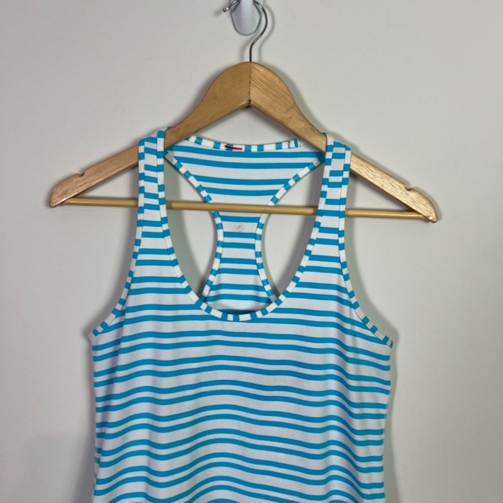 Lululemon Blue Stripe Racerback Active Tank Top Women Size 4 Workout Running - Picture 2 of 6